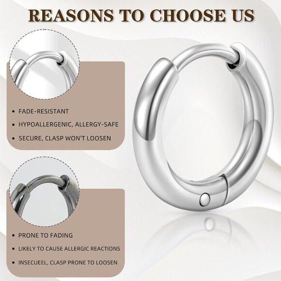 Set of 6 Silver Hoop Earrings for Sensitive Ears, 6mm-10mm, Hypoallergenic - Picture 2 of 6